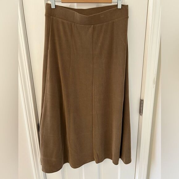 Primark Edit Midi Skirt in Moss Green Stretch Hi Lo Asymmetrical - Size L - Picture 3 of 5